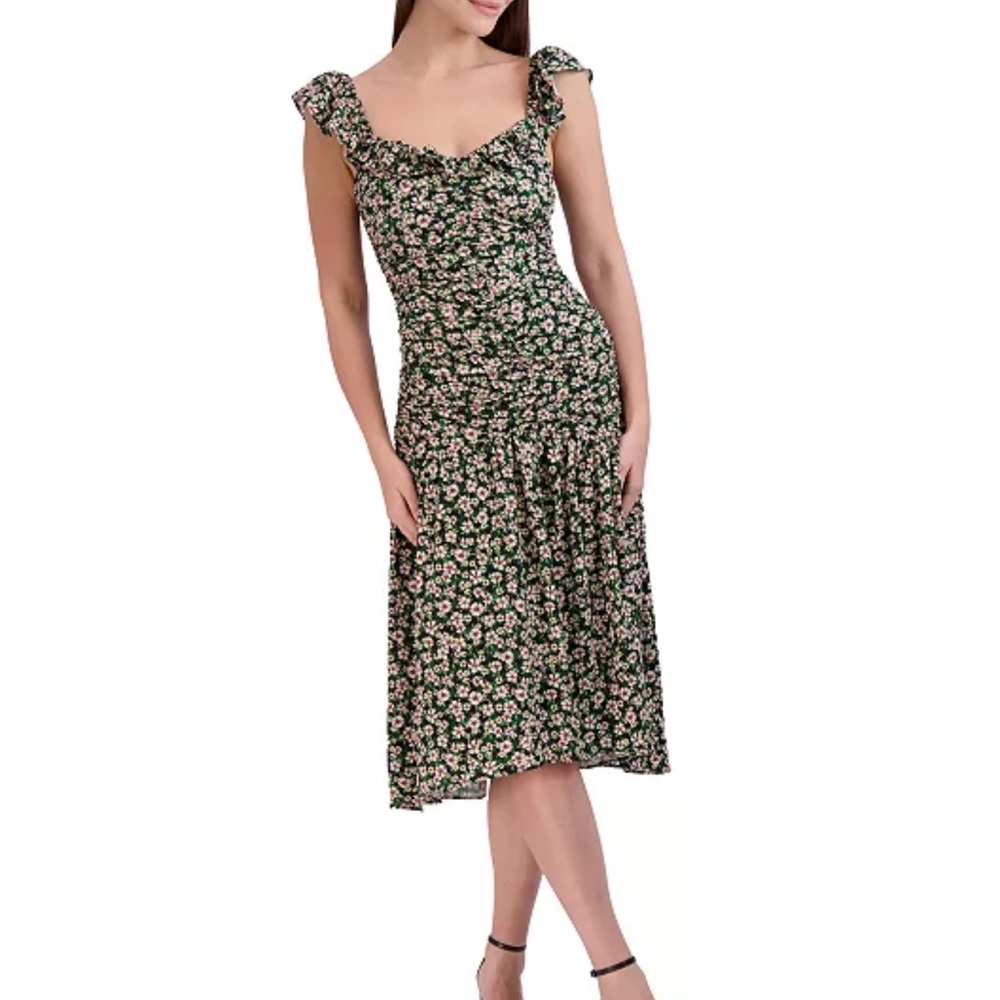BCBGeneration Women's Ruffled Ditsy Floral Midi Dress